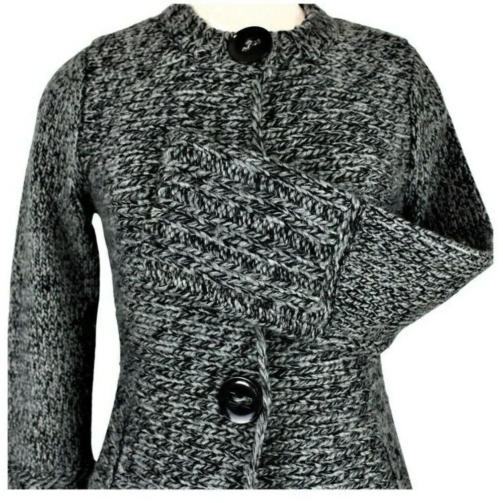Sweater Jacket Chunky Knit Snap Closure Grannycore Oversized Button Gray Size SM